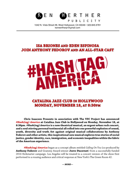 Hash(Tag) America at Catalina Jazz Club in Hollywood on Monday, November 18, at 8:30Pm