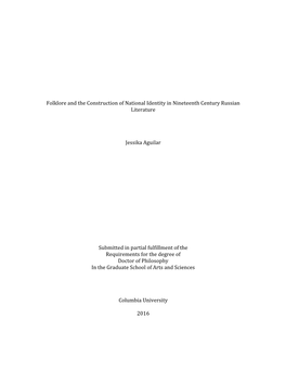 Folklore and the Construction of National Identity in Nineteenth Century Russian Literature