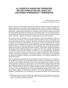 La Logística Operativa Terrestre En Los Conflictos Del Siglo Xxi. Lecciones Aprendidas Y Tendencias