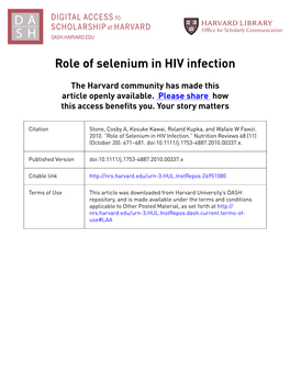 Role of Selenium in HIV Infection