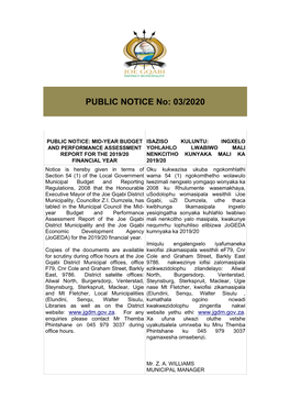 PUBLIC NOTICE No: 03/2020