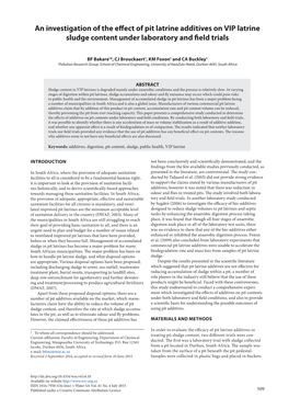 An Investigation of the Effect of Pit Latrine Additives on VIP Latrine Sludge Content Under Laboratory and Field Trials