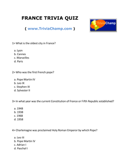 France Trivia Quiz