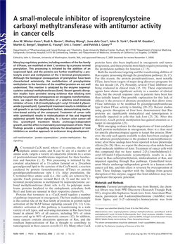 A Small-Molecule Inhibitor of Isoprenylcysteine Carboxyl Methyltransferase with Antitumor Activity in Cancer Cells