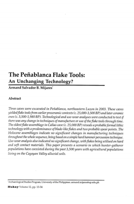 The Pefrablanca Flake Tools: an Unchanging Technol Ogy? Arrrand Salvador B