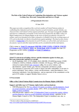 The Role of the United Nations in Combatting Discrimination and Violence Against Lesbian, Gay, Bisexual, Transgender and Intersex People