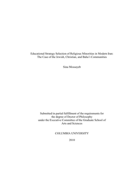 Educational Strategy Selection of Religious Minorities in Modern Iran: the Case of the Jewish, Christian, and Baha’I Communities