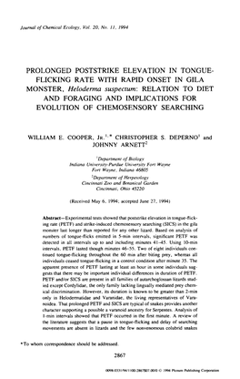 Prolonged Poststrike Elevation in Tongue-Flicking Rate with Rapid Onset in Gila Monster, <Emphasis Type=