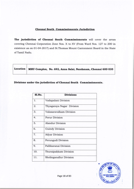 Chennai South Commissionerate Jurisdiction