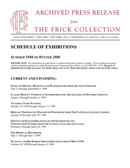 Archived Press Release the Frick Collection