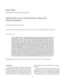 Opportunistic Invasive Fungal Infections: Diagnosis & Clinical