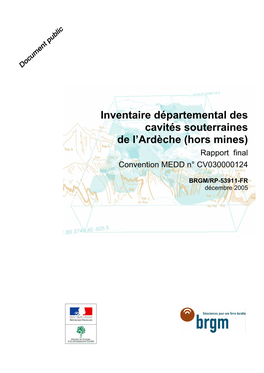 Inventaire Départemental Des Cavités Souterraines De L'ardèche