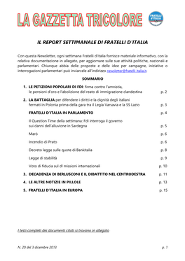 Il Report Settimanale Di Fratelli D'italia