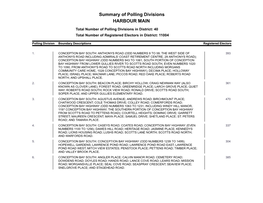 Summary of Polling Divisions HARBOUR MAIN