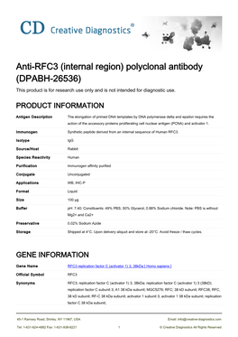 Anti-RFC3 (Internal Region) Polyclonal Antibody (DPABH-26536) This Product Is for Research Use Only and Is Not Intended for Diagnostic Use