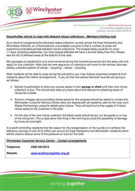 Householder Advice to Cope with Delayed Refuse Collections – Members Briefing Note
