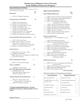 Northwestern Oklahoma State University Early Childhood Education Program General Education 63 Hours Includes Program Specific Gen