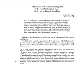 Address at Youth March for Integrated Schools in Washington, D.C., Delivered by Coretta Scott King the Martin Luther King, Jr. P