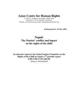 Nepal: the Maoists’ Conflict and Impact on the Rights of the Child