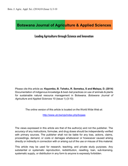 Botswana Journal of Agriculture & Applied Sciences