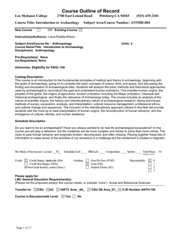 Course Outline of Record Los Medanos College 2700 East Leland Road Pittsburg CA 94565 (925) 439-2181