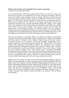 Wilson Cycle Tectonics: East Greenland-Norway Closure and Opening Trond H. Torsvik (University of Oslo) It Was Not Until Wilson