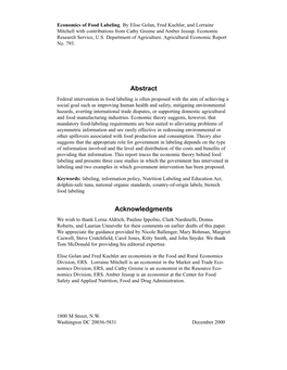 Economics of Food Labeling