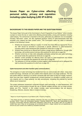 Issues Paper on Cyber-Crime Affecting Personal Safety, Privacy and Reputation Including Cyber-Bullying (LRC IP 6-2014)