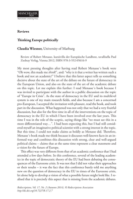 Reviews Thinking Europe Politically Claudia Wiesner, University Of