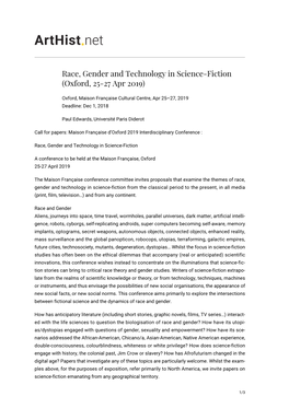 Race, Gender and Technology in Science-Fiction (Oxford, 25-27 Apr 2019)