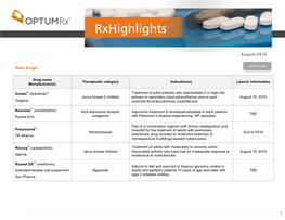 August 2019 New Drugs