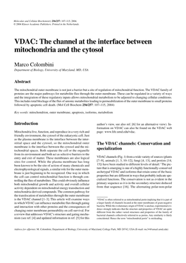 VDAC: the Channel at the Interface Between Mitochondria and the Cytosol