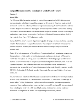 The Introductory Guide/Basic Course #1 Chapter I About Sklar for 123 Years, Sklar Has Set the Standard for Surgical Instrumentation