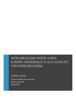 Europa Universalis Iv As a Catalyst for Worldbuilding