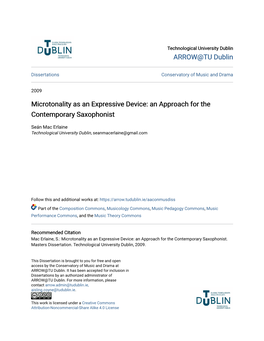 Microtonality As an Expressive Device: an Approach for the Contemporary Saxophonist