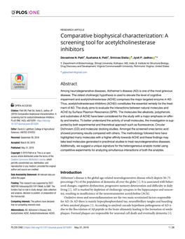 A Screening Tool for Acetylcholinesterase Inhibitors