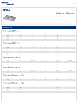 Applications Ford Escape SE L4 1.5L Ford Escape SE