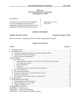 Federal Communications Commission FCC 16-181 Before