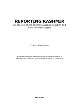 REPORTING KASHMIR an Analysis of the Conflict Coverage in Indian and Pakistani Newspapers