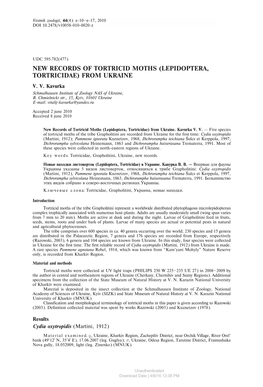 New Records of Tortricid Moths (Lepidoptera, Tortricidae) from Ukraine