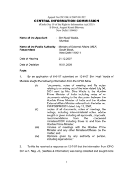 CENTRAL INFORMATION COMMISSION (Under Sec 19 of the Right to Information Act 2005) B Block, August Kranti Bhawan, New Delhi 1100065