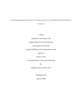 The Filipino Ringside Community: National Identity and the Heroic