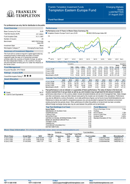 Templeton Eastern Europe Fund Equity LU0078277505 31 August 2021