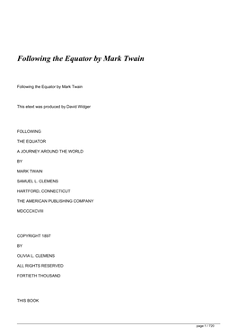 Following the Equator by Mark Twain&lt;/H1&gt;