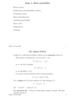 Topic 1: Basic Probability Definition of Sets