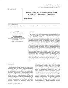 Service Sector Impact on Economic Growth of Bihar: an Econometric Investigation