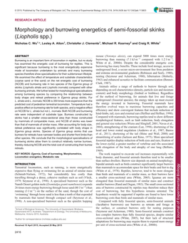 Morphology and Burrowing Energetics of Semi-Fossorial Skinks (Liopholis Spp.) Nicholas C