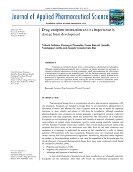 Drug-Excipient Interaction and Its Importance in Dosage Form