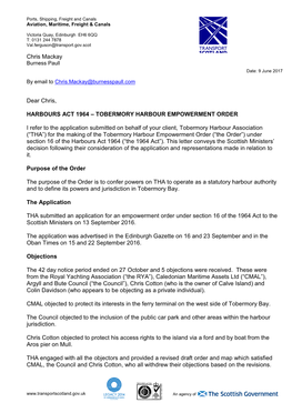 View Tobermory Harbour Empowerment Order 2017 – Decision Letter
