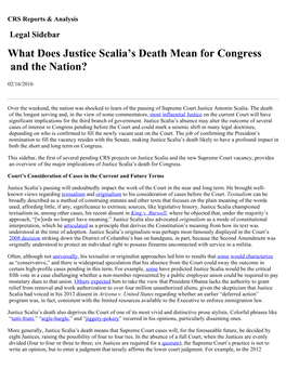 What Does Justice Scalia's Death Mean for Congress and the Nation?